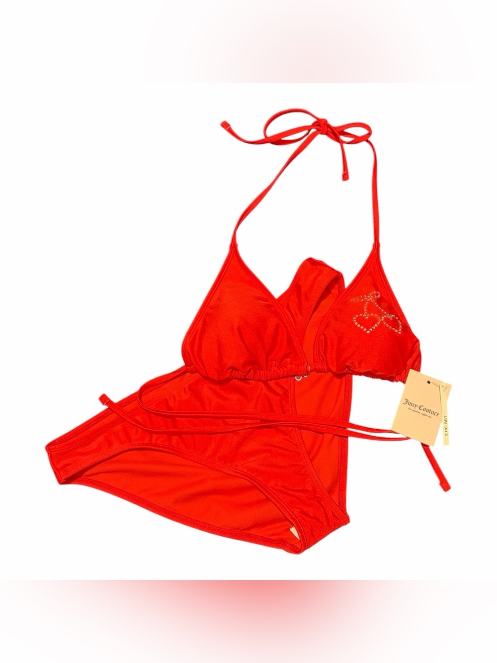 Juicy Couture String Bikini Large Red Double Charm Dangle Triangle Bikini NWT